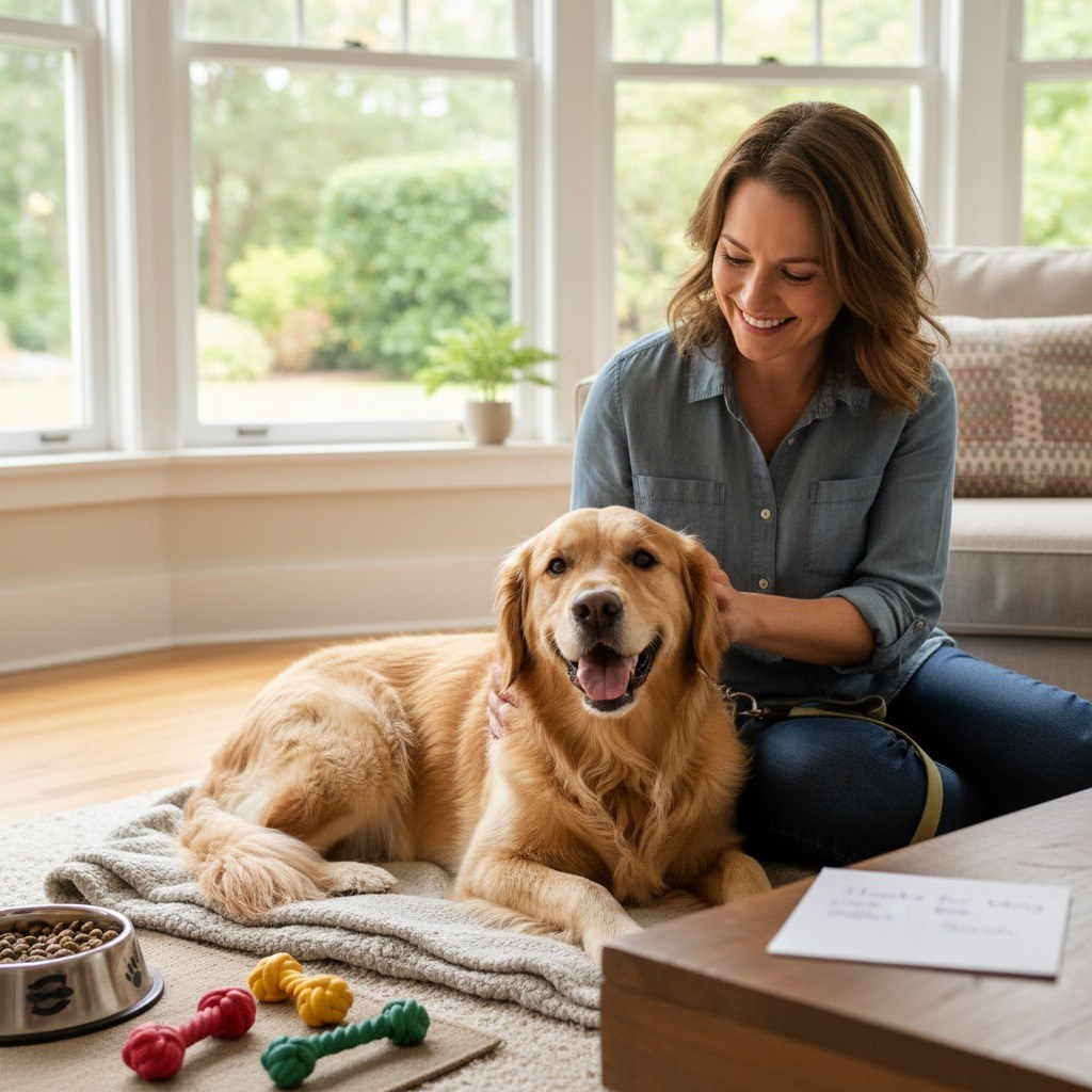 Dog resting happily at home